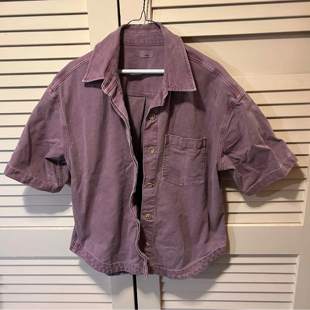 Faherty Sunwashed Canvas Overshirt - Weathered Orchid Women’s Size Medium - Picture 4 of 8